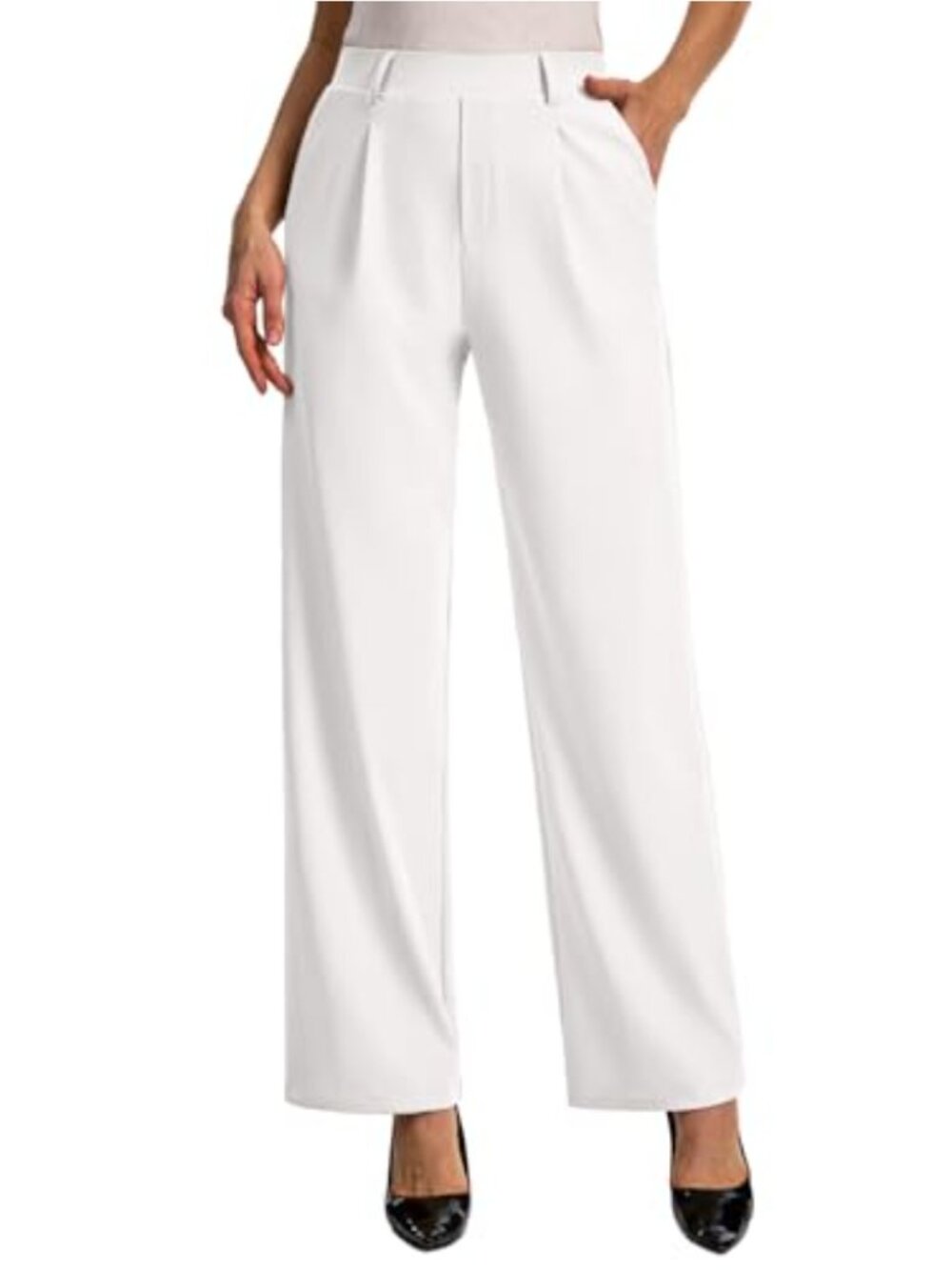 Women's Wide Leg Pull On Dress Pants High Waisted Stretchy Work Trousers with